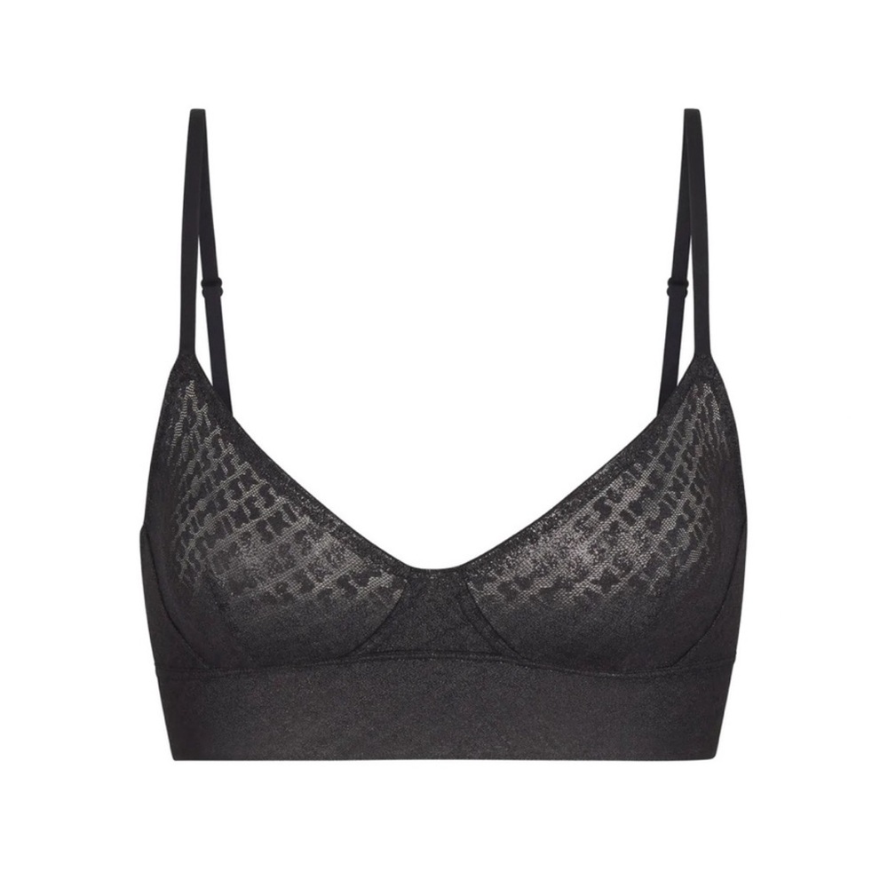 SKIMS LOGO MESH BLACK TRIANGLE BRALETTE - Black | Size XS